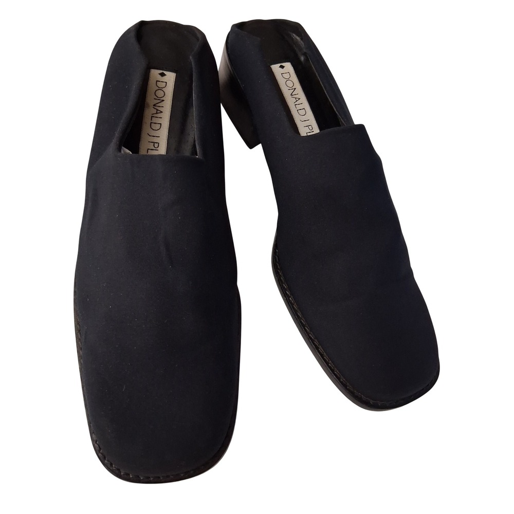 Donald J Pliner Alexa Black Fabric Square Toe Block Heel Mules Shoes Womens 7M